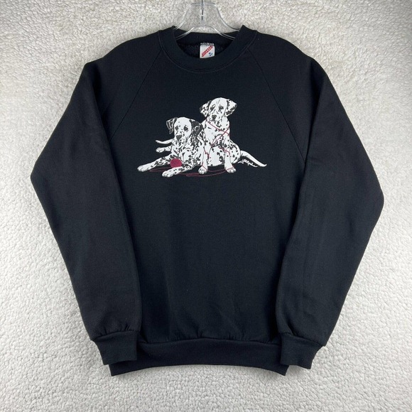 Vintage JERZEES 101 Dalmatians Crewneck Sweatshirt Size M Black Made In USA - Picture 1 of 10